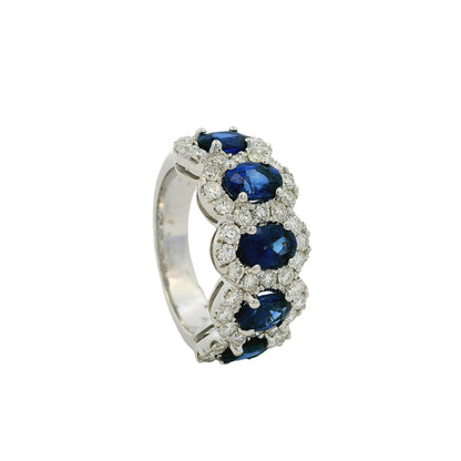 18k White Gold 3.11ctw Oval Sapphires with 1.20ctw Natural Diamonds Ring