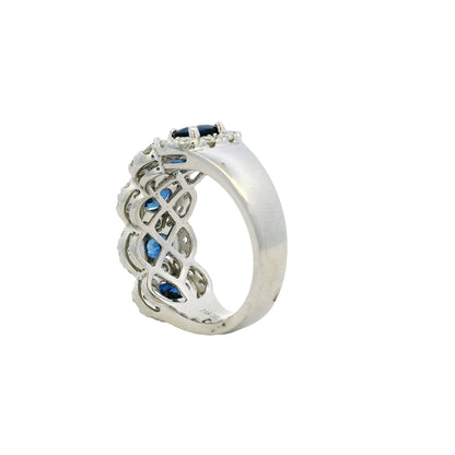 18k White Gold 3.11ctw Oval Sapphires with 1.20ctw Natural Diamonds Ring