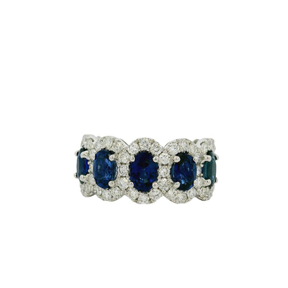 18k White Gold 3.11ctw Oval Sapphires with 1.20ctw Natural Diamonds Ring