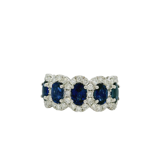 18k White Gold 3.11ctw Oval Sapphires with 1.20ctw Natural Diamonds Ring
