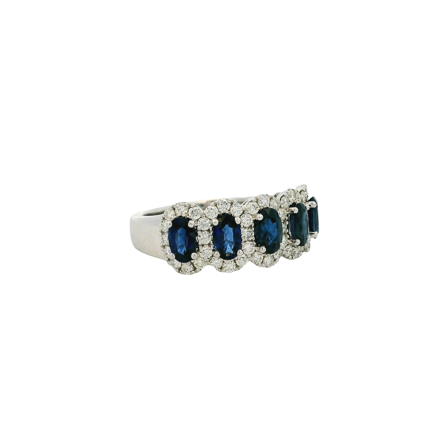 14k White Gold 1.54ctw Oval Sapphires with 0.57ctw Pave Diamonds Ring
