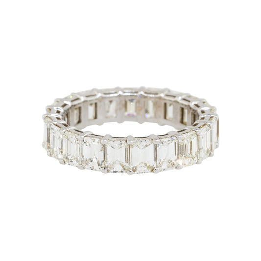 18k White Gold 5.32ctw Emerald Cut Diamond Eternity Wedding Band Ring