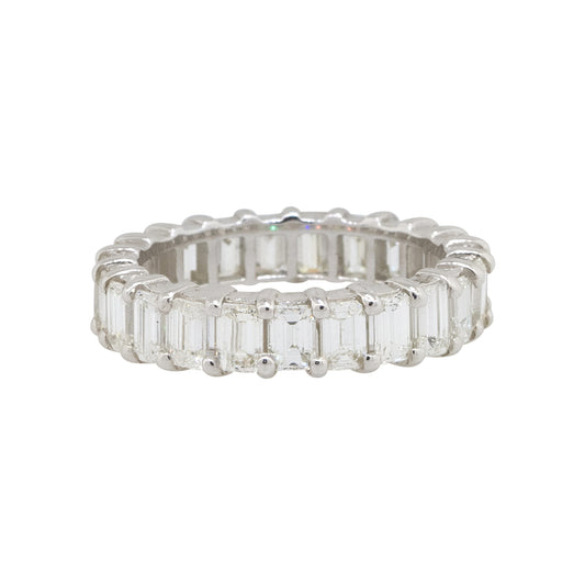 18k White Gold 5.10ctw Emerald Cut Diamond Eternity Wedding Band Ring
