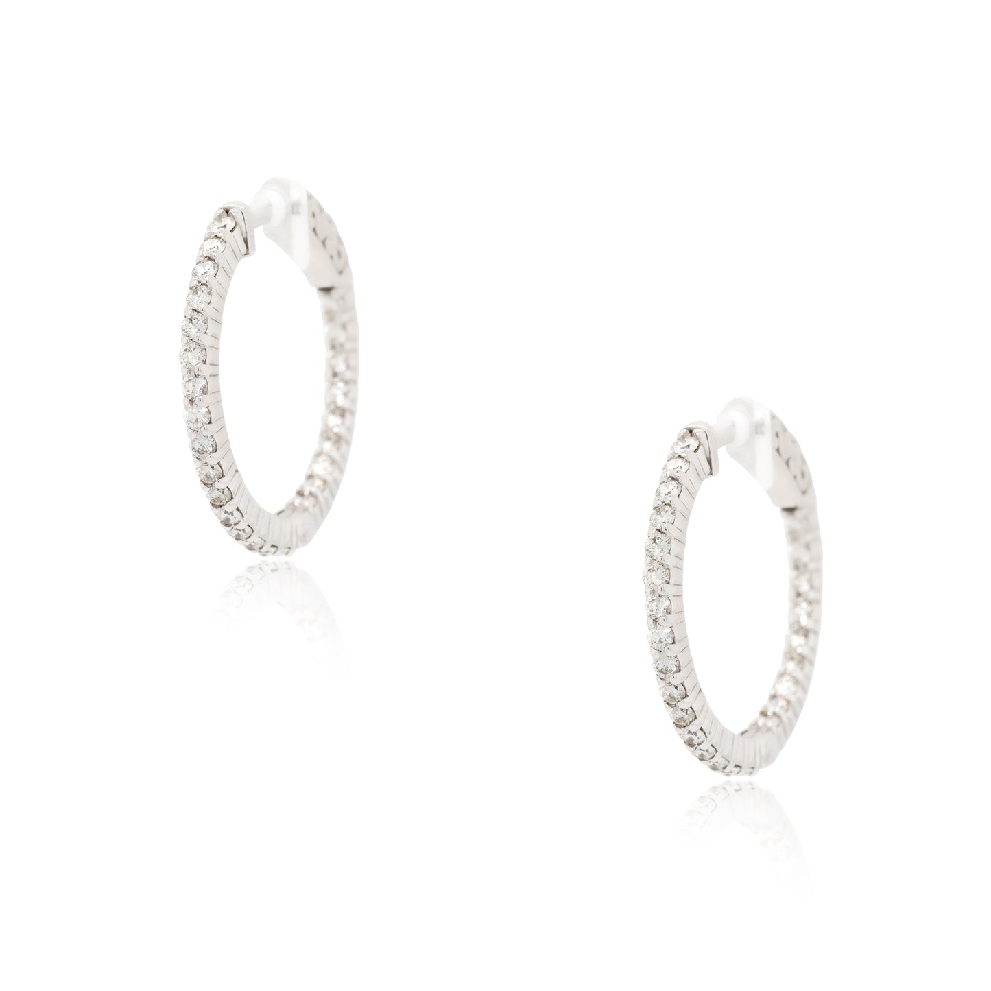 14k white gold 0.94ctw Small Diamond Inside Out Hoop Earrings