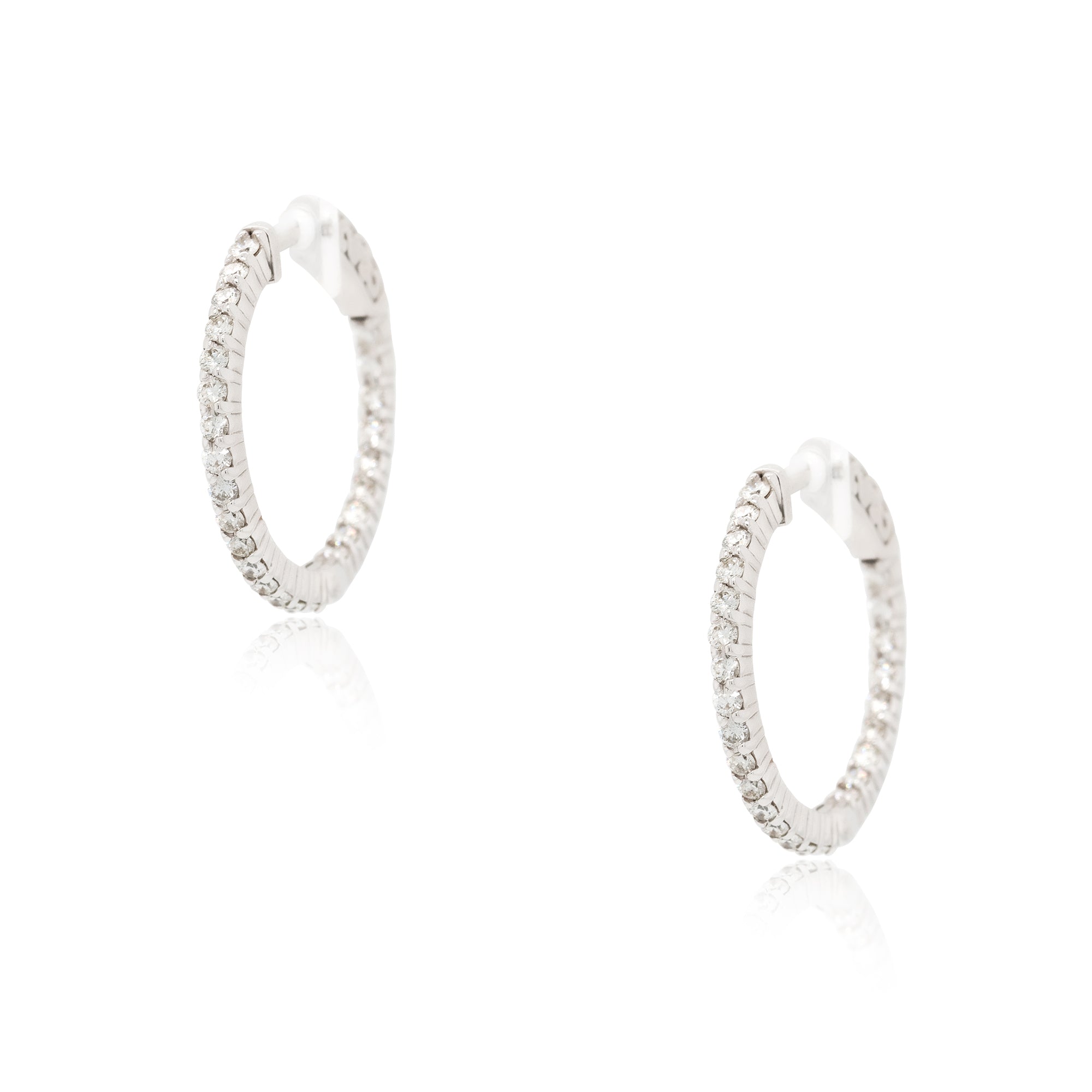 14k white gold 0.94ctw Small Diamond Inside Out Hoop Earrings