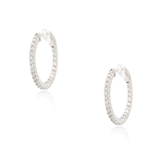 14k white gold 0.94ctw Small Diamond Inside Out Hoop Earrings