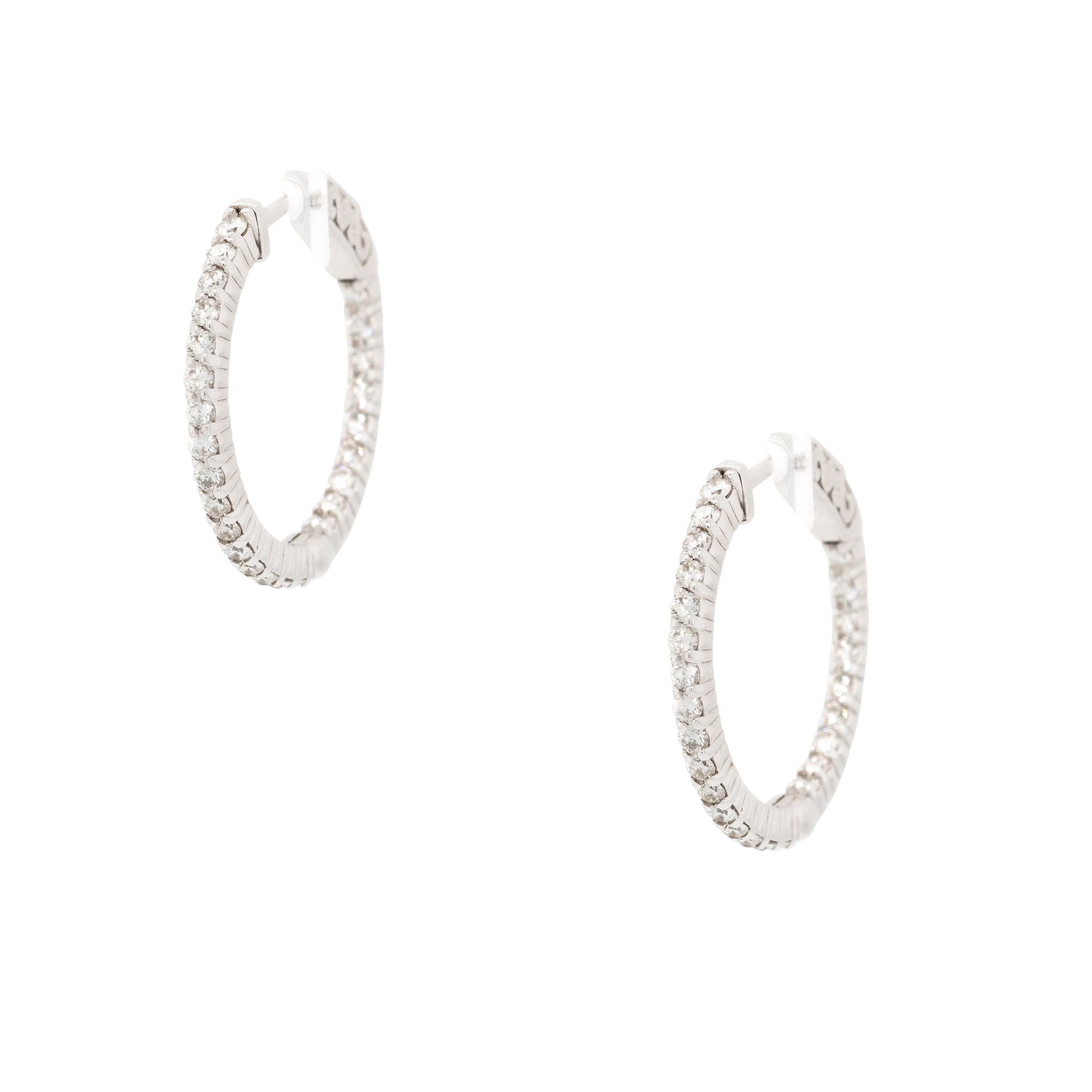 14k white gold 0.94ctw Small Diamond Inside Out Hoop Earrings