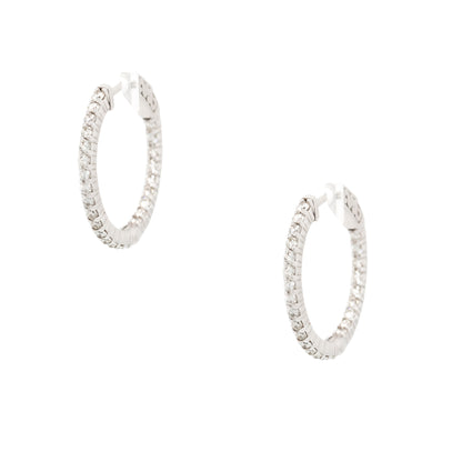 14k white gold 0.94ctw Small Diamond Inside Out Hoop Earrings