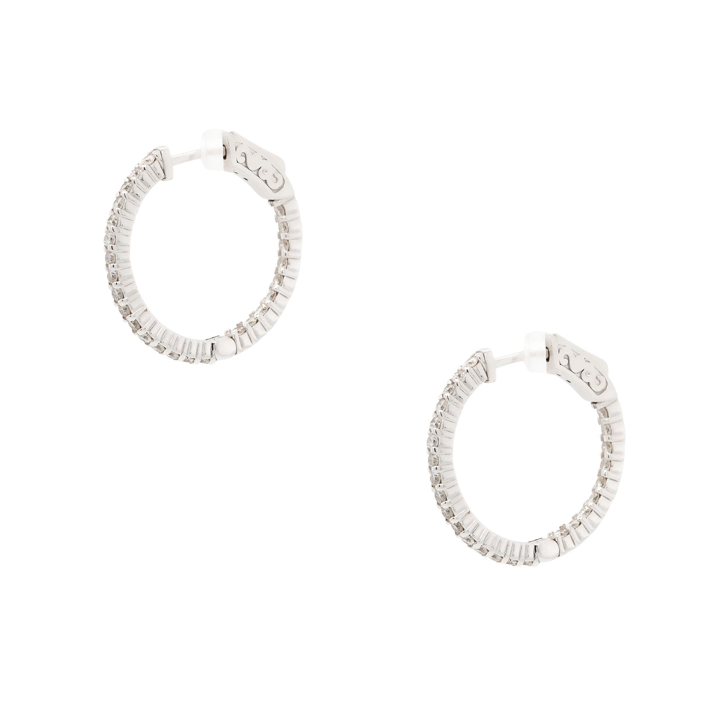 14k white gold 0.94ctw Small Diamond Inside Out Hoop Earrings