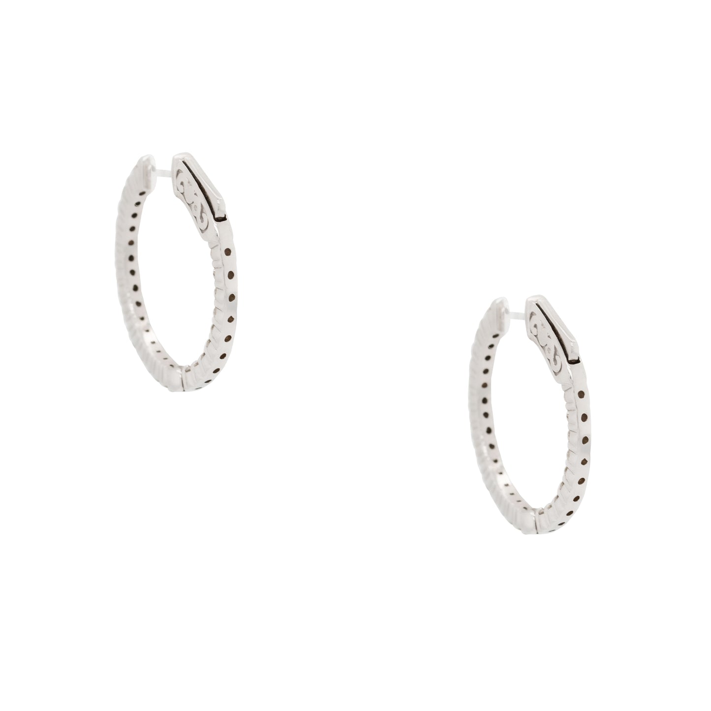 14k white gold 0.94ctw Small Diamond Inside Out Hoop Earrings