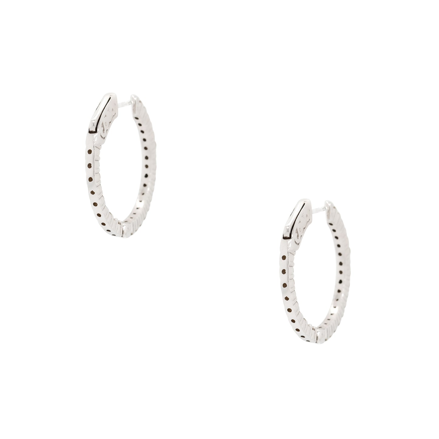 14k white gold 0.94ctw Small Diamond Inside Out Hoop Earrings