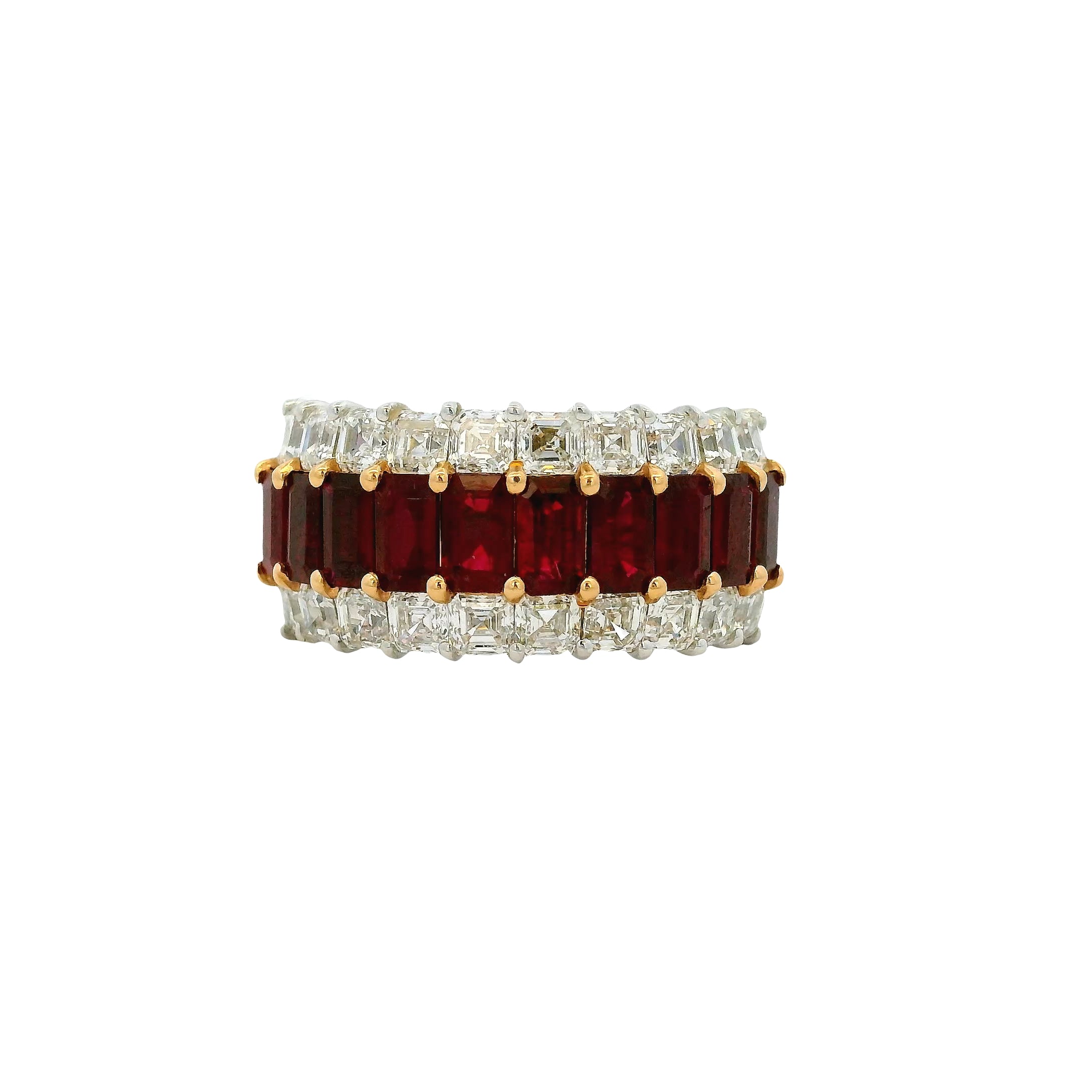 18k White Gold Ruby & Diamond Three Row Wide Ring