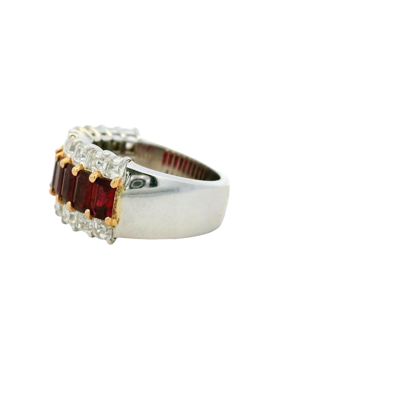 18k White Gold Ruby & Diamond Three Row Wide Ring