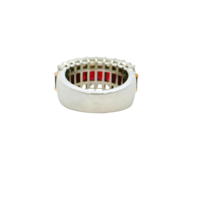 18k White Gold Ruby & Diamond Three Row Wide Ring