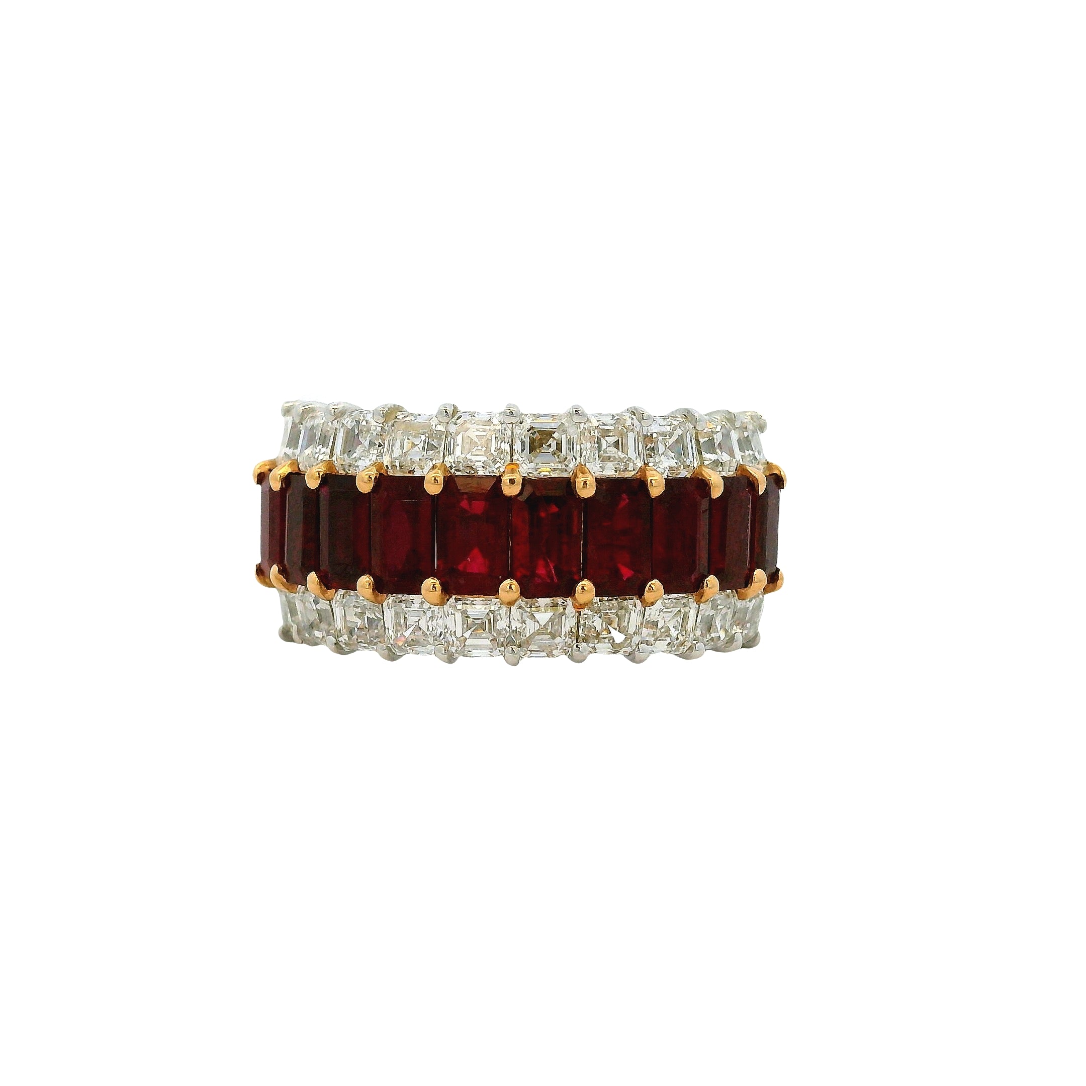 18k White Gold Ruby & Diamond Three Row Wide Ring