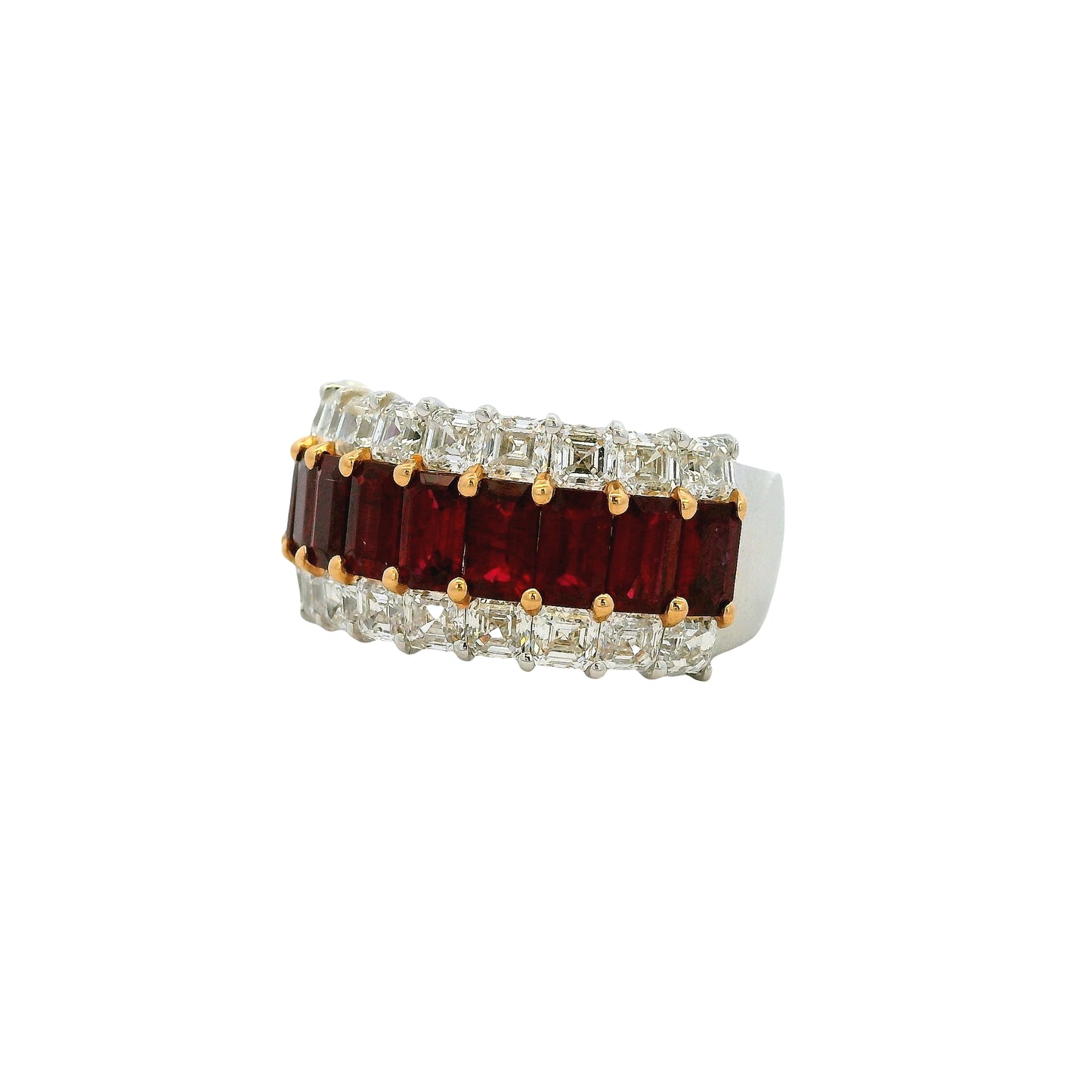 18k White Gold Ruby & Diamond Three Row Wide Ring