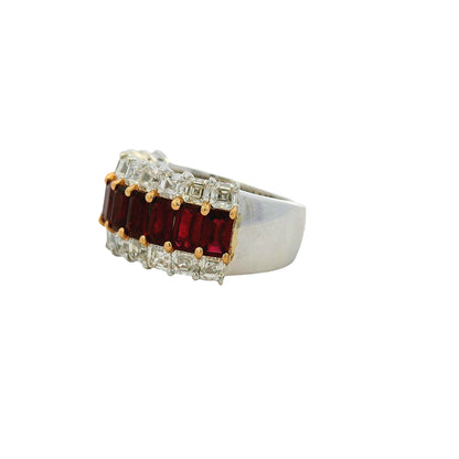 18k White Gold Ruby & Diamond Three Row Wide Ring