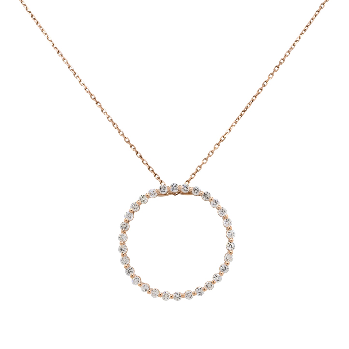 14k Rose Gold 1.92ctw Round Diamond Open Circle Pendant Necklace