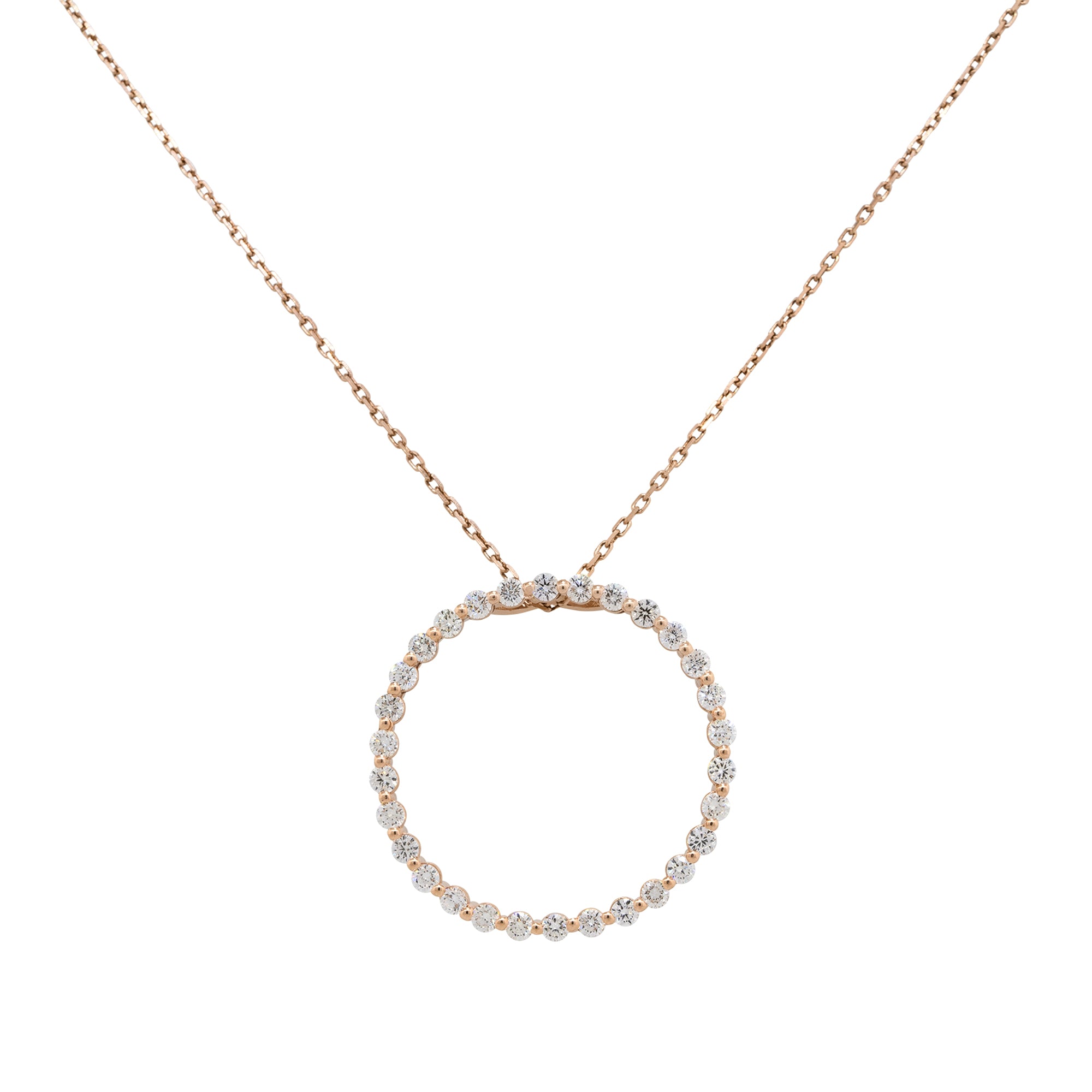 14k Rose Gold 1.92ctw Round Diamond Open Circle Pendant Necklace