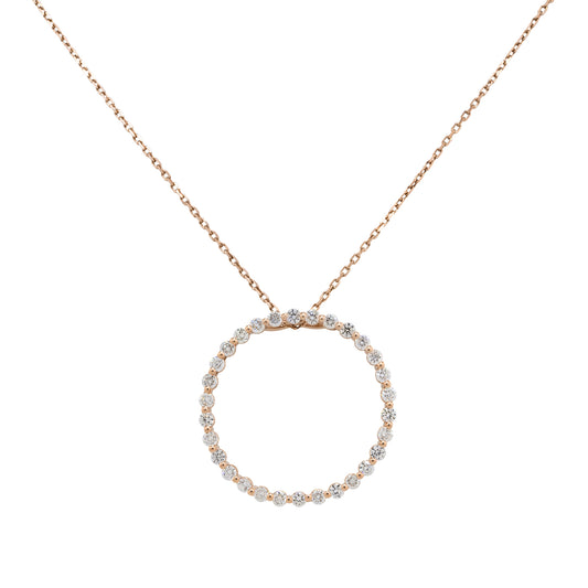 14k Rose Gold 1.92ctw Round Diamond Open Circle Pendant Necklace