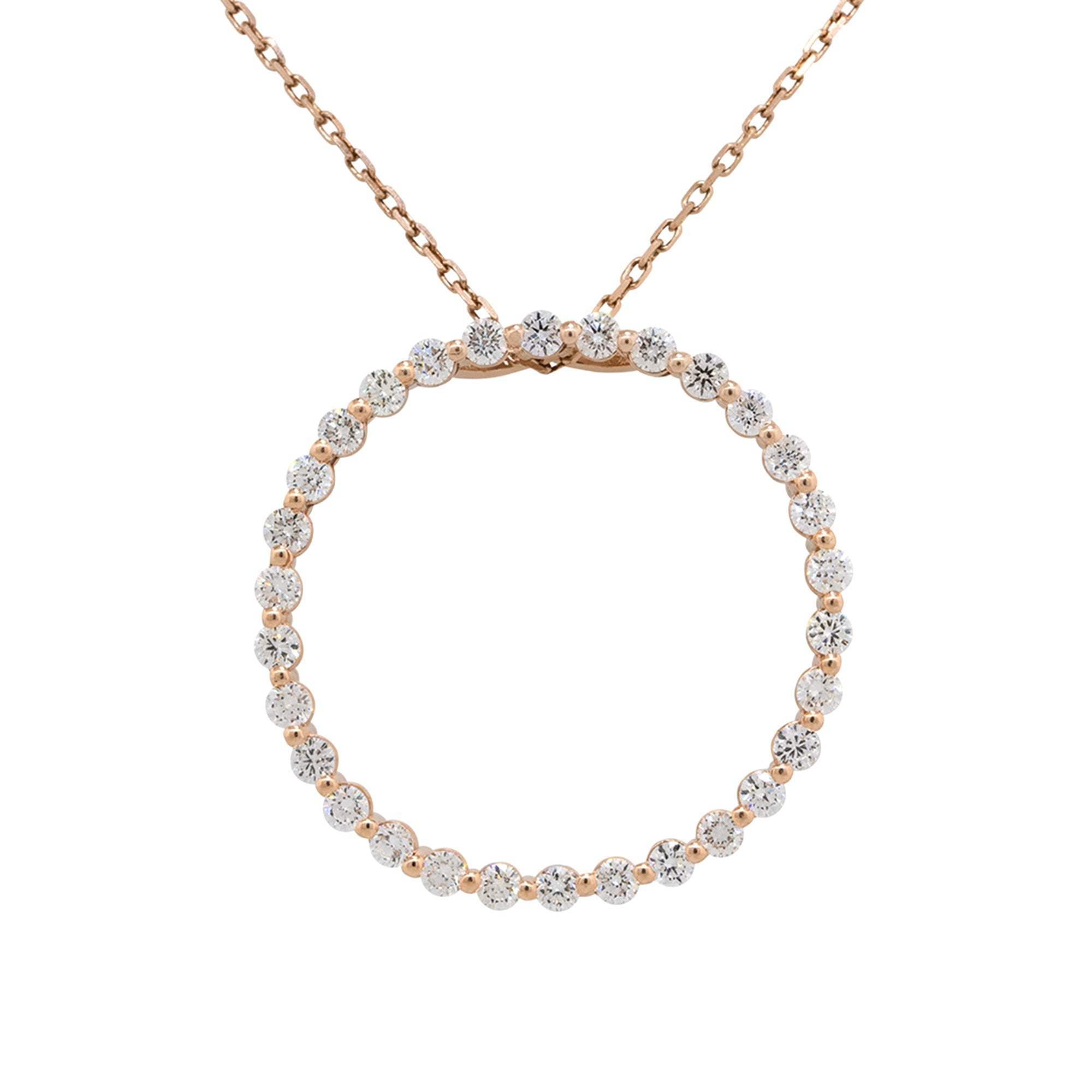 14k Rose Gold 1.92ctw Round Diamond Open Circle Pendant Necklace