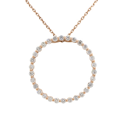 14k Rose Gold 1.92ctw Round Diamond Open Circle Pendant Necklace