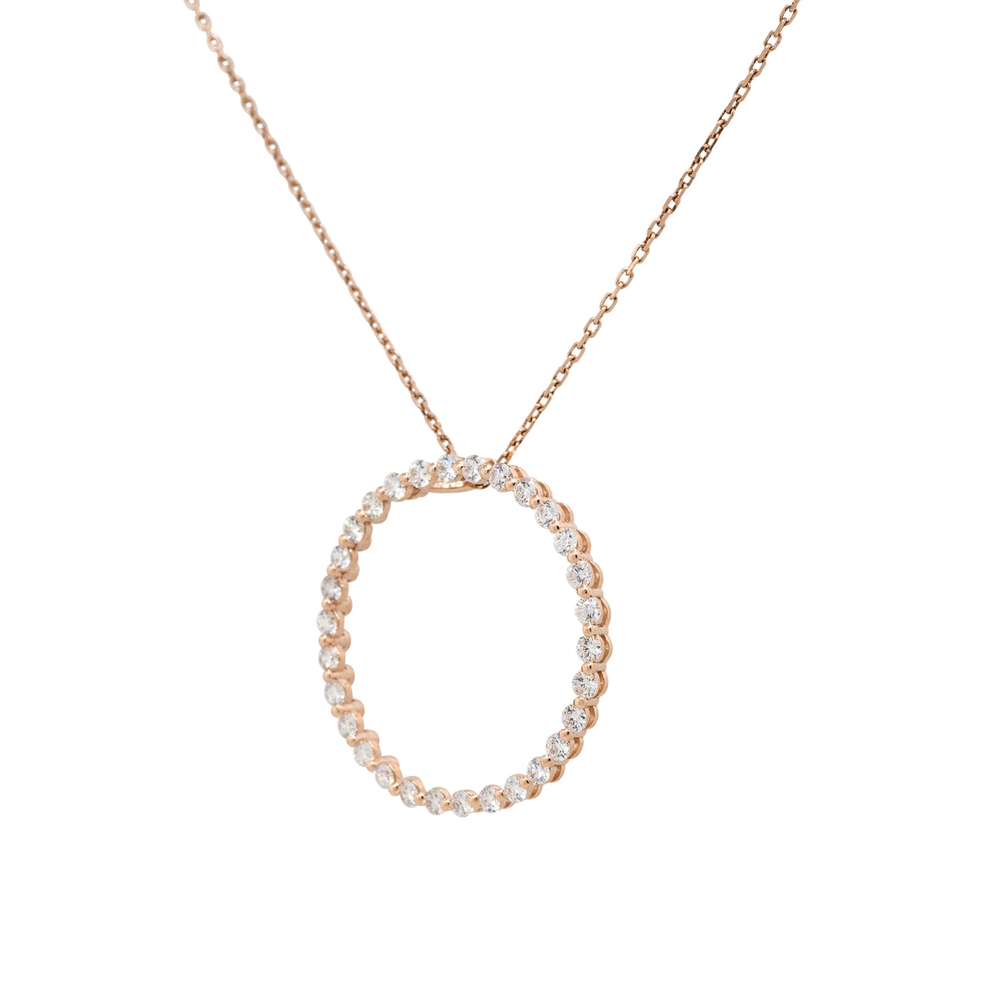 14k Rose Gold 1.92ctw Round Diamond Open Circle Pendant Necklace