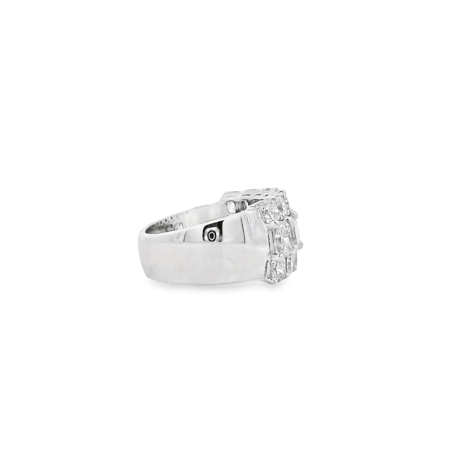 18k White Gold 5.86ctw Round Diamonds and Cushion Cut Three-Row Band