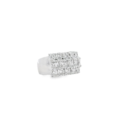 18k White Gold 5.86ctw Round Diamonds and Cushion Cut Three-Row Band