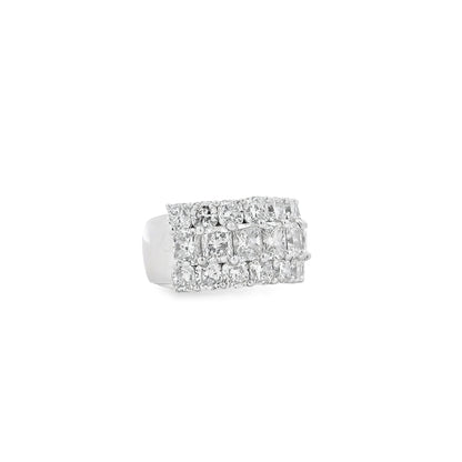 18k White Gold 5.86ctw Round Diamonds and Cushion Cut Three-Row Band