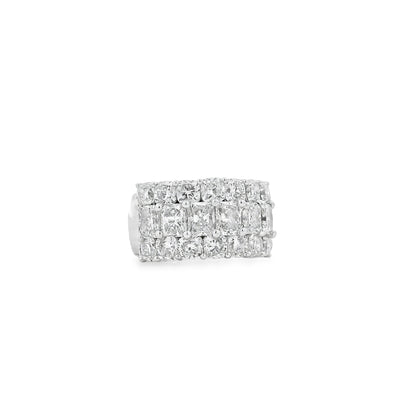18k White Gold 5.86ctw Round Diamonds and Cushion Cut Three-Row Band