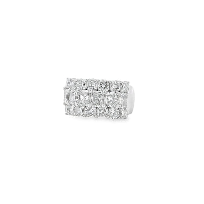 18k White Gold 5.86ctw Round Diamonds and Cushion Cut Three-Row Band