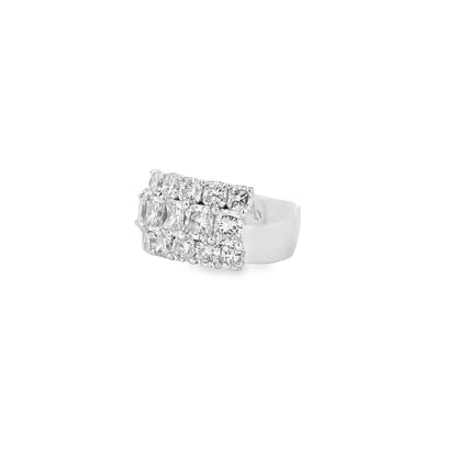 18k White Gold 5.86ctw Round Diamonds and Cushion Cut Three-Row Band