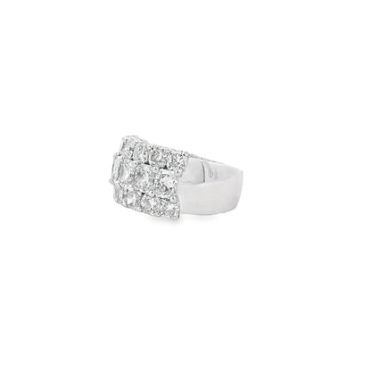 18k White Gold 5.86ctw Round Diamonds and Cushion Cut Three-Row Band