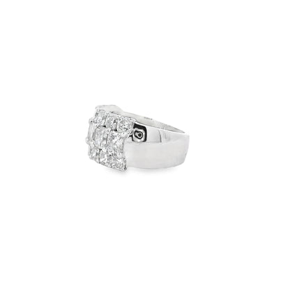 18k White Gold 5.86ctw Round Diamonds and Cushion Cut Three-Row Band