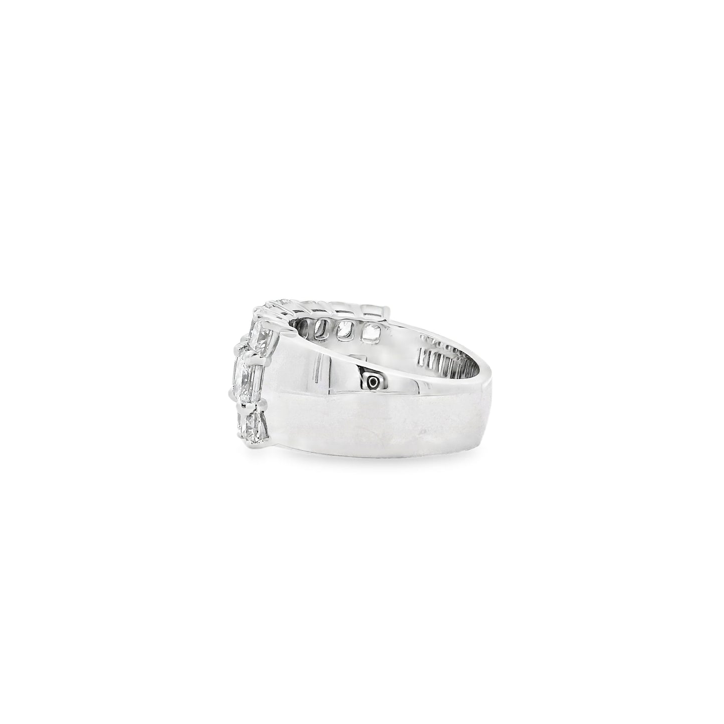 18k White Gold 5.86ctw Round Diamonds and Cushion Cut Three-Row Band