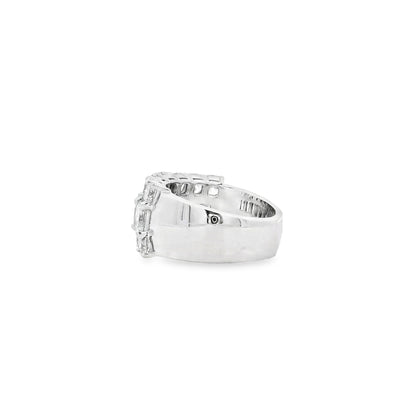 18k White Gold 5.86ctw Round Diamonds and Cushion Cut Three-Row Band