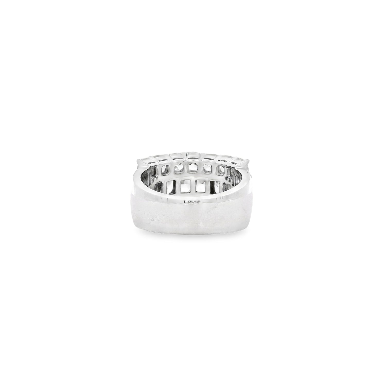 18k White Gold 5.86ctw Round Diamonds and Cushion Cut Three-Row Band