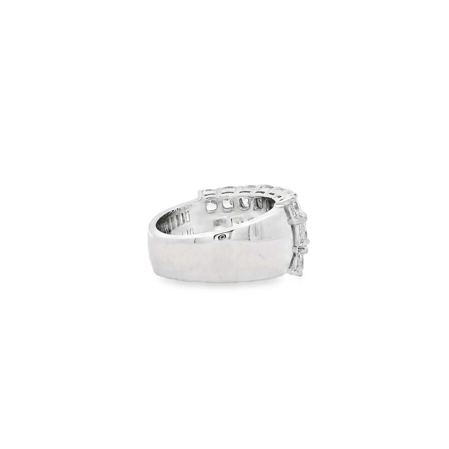 18k White Gold 5.86ctw Round Diamonds and Cushion Cut Three-Row Band