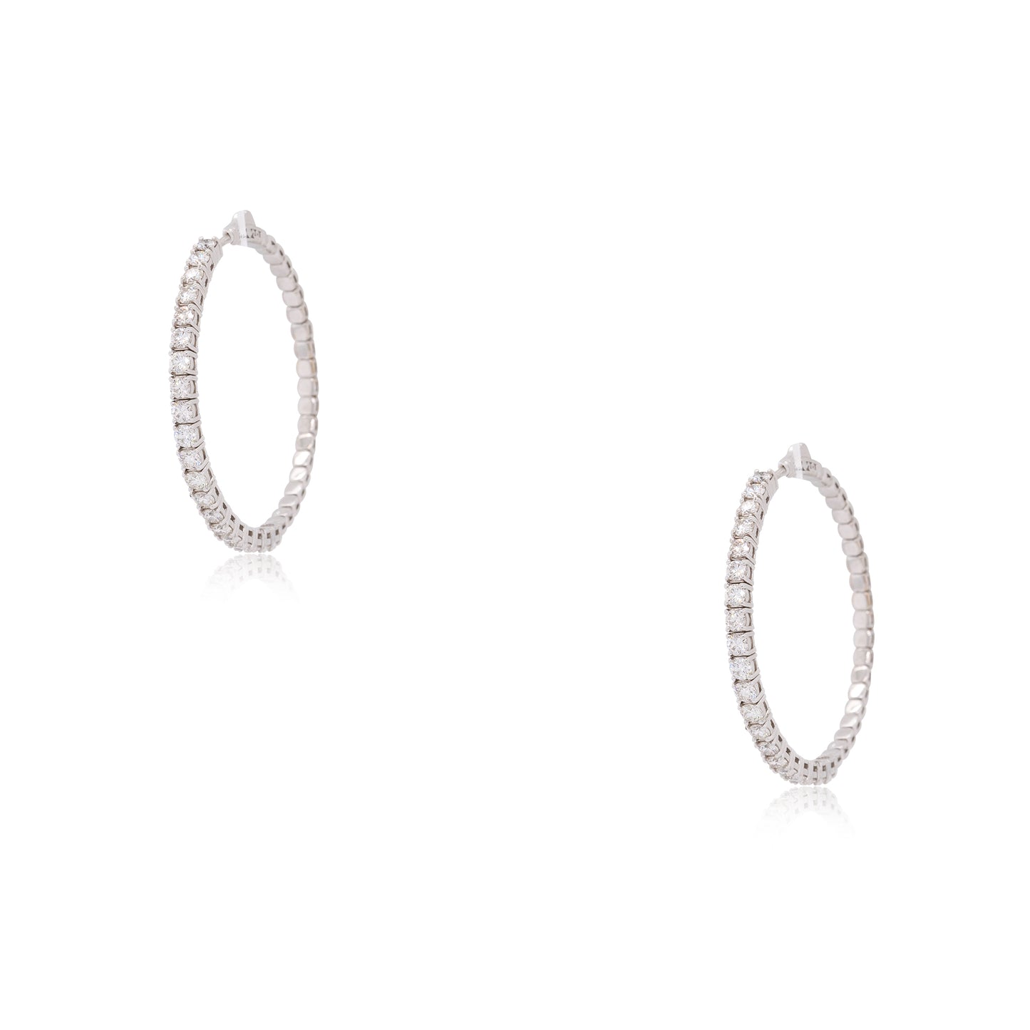 14k White Gold 3.94ctw Outside Diamond Hoop Earrings