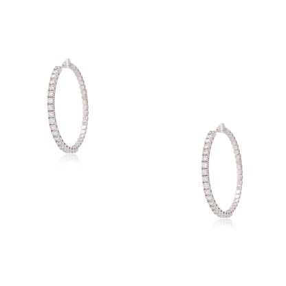 14k White Gold 3.94ctw Outside Diamond Hoop Earrings