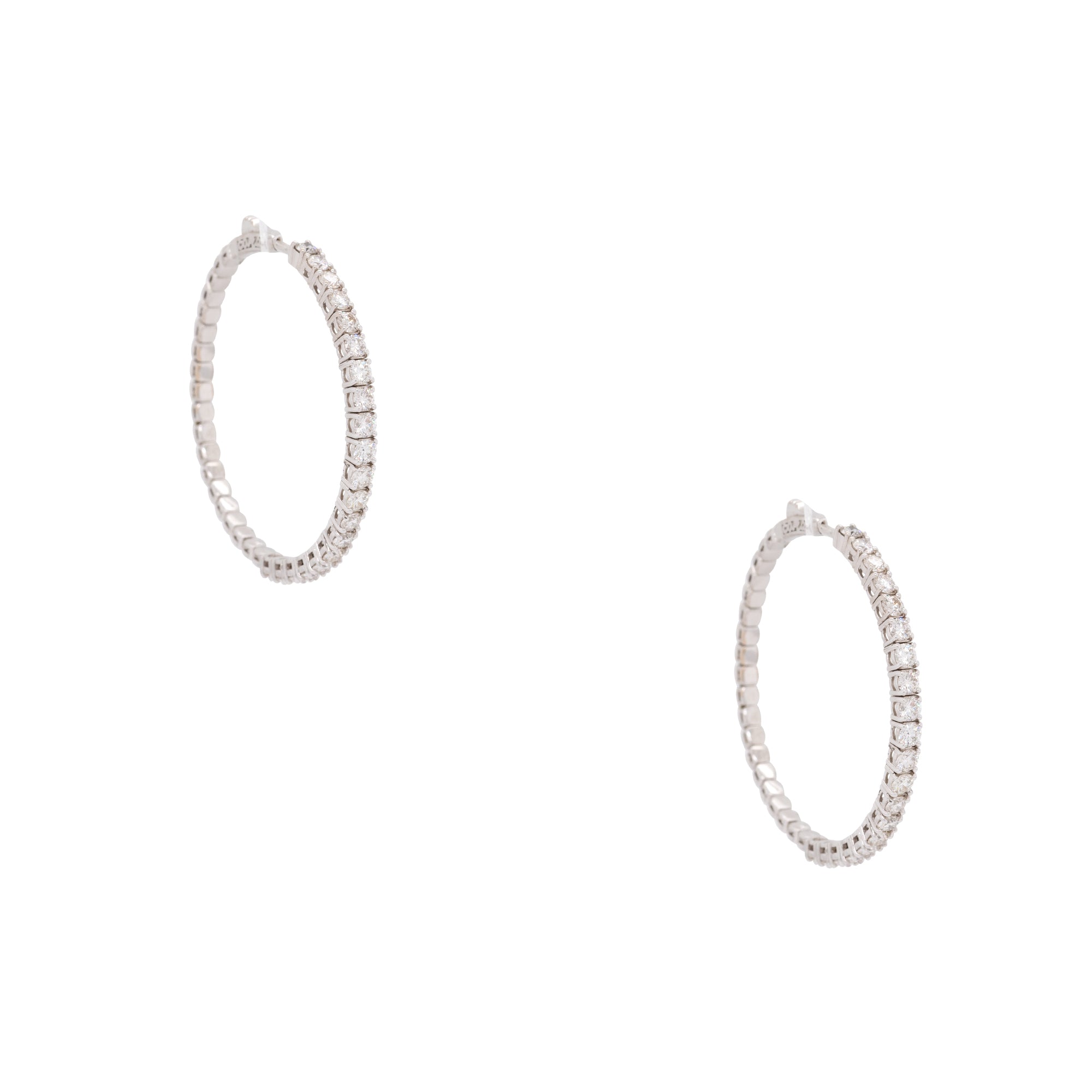 14k White Gold 3.94ctw Outside Diamond Hoop Earrings