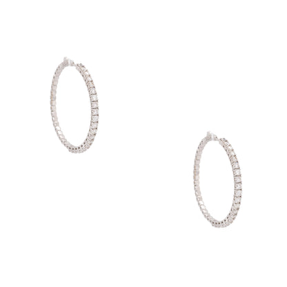14k White Gold 3.94ctw Outside Diamond Hoop Earrings