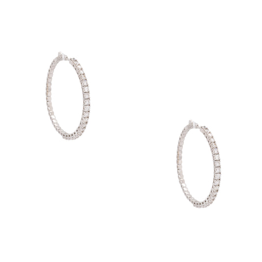 14k White Gold 3.94ctw Outside Diamond Hoop Earrings