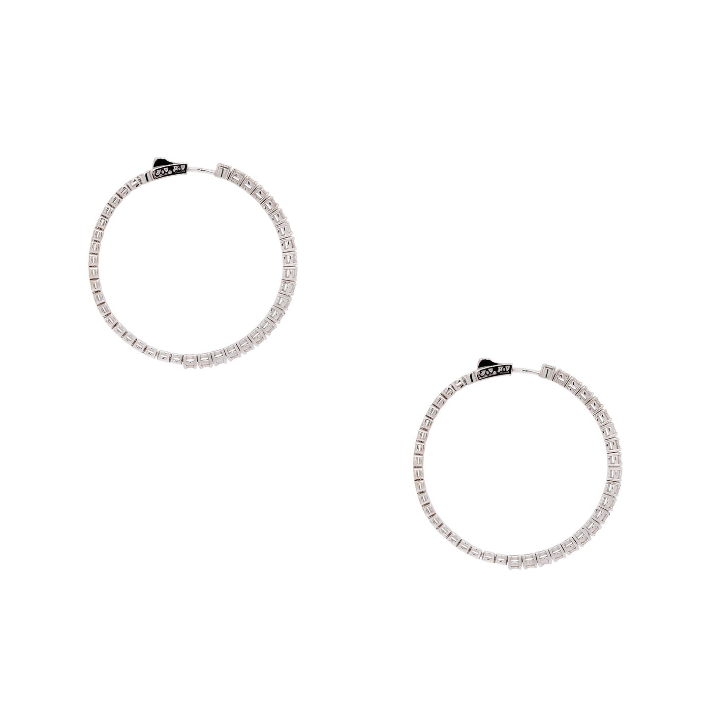 14k White Gold 3.94ctw Outside Diamond Hoop Earrings