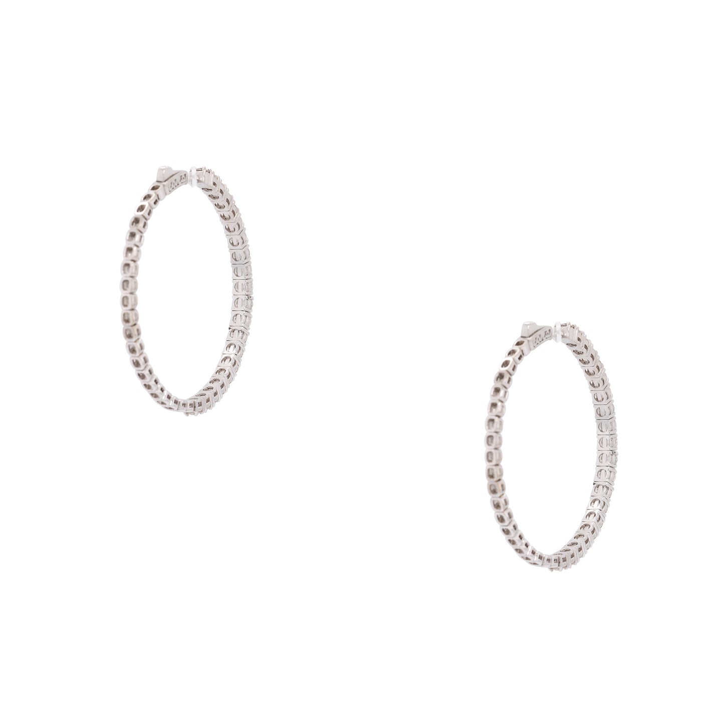 14k White Gold 3.94ctw Outside Diamond Hoop Earrings