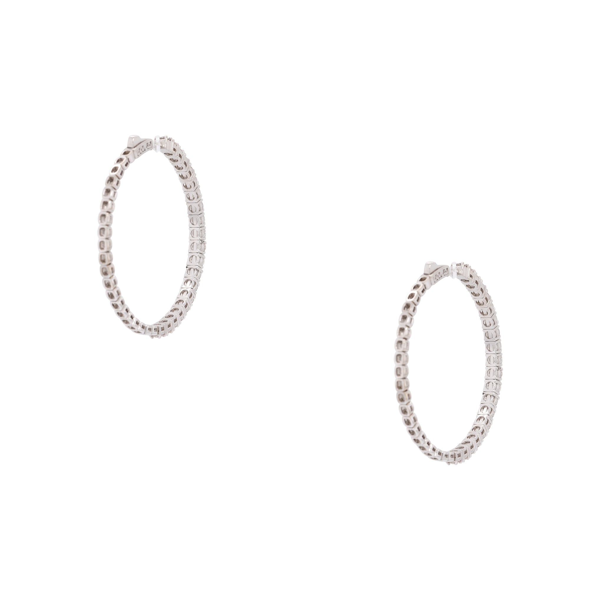 14k White Gold 3.94ctw Outside Diamond Hoop Earrings