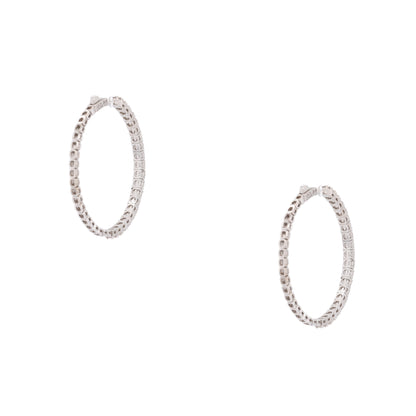 14k White Gold 3.94ctw Outside Diamond Hoop Earrings