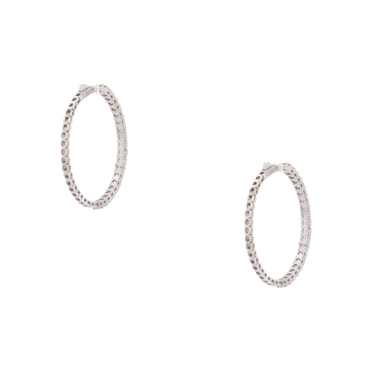 14k White Gold 3.94ctw Outside Diamond Hoop Earrings