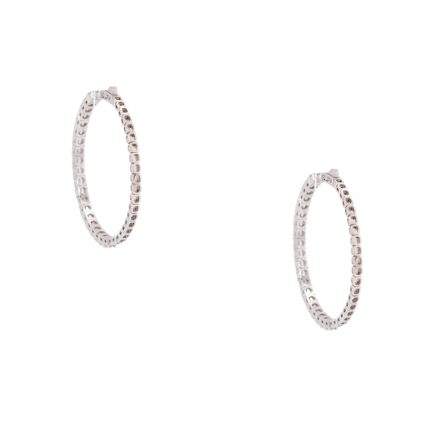 14k White Gold 3.94ctw Outside Diamond Hoop Earrings